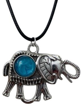 Hand Crafted Necklace Green Blue Elephant Fluid Art Pendant by Svetlana Yeung